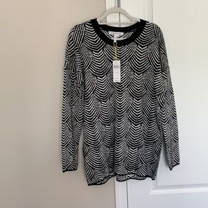 BCBG black and white scalloped print sweater